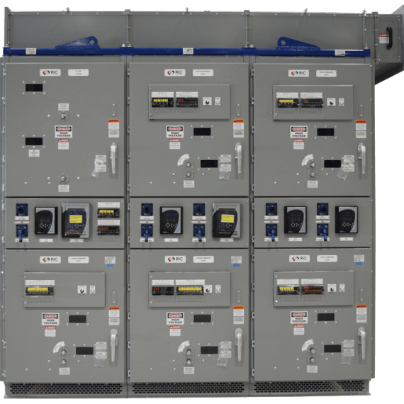 Front side of 3 cell arc resistant switchgear.